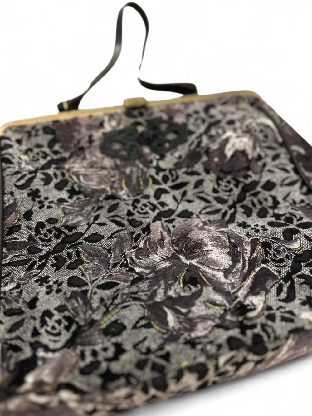 Vintage-Inspired Black and Silver Floral Handbag by Cami